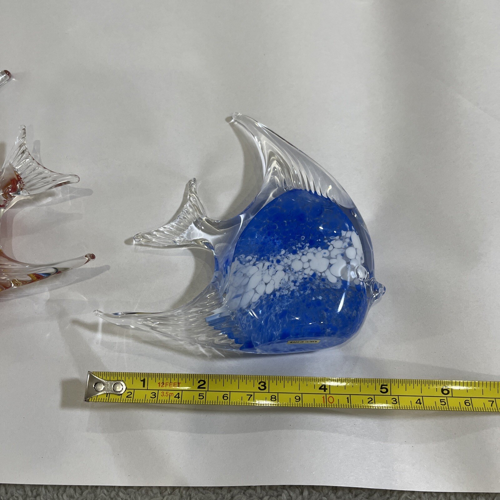 Vintage Art Blown Glass Red Yellow Blue Fish Figurine Paperweights