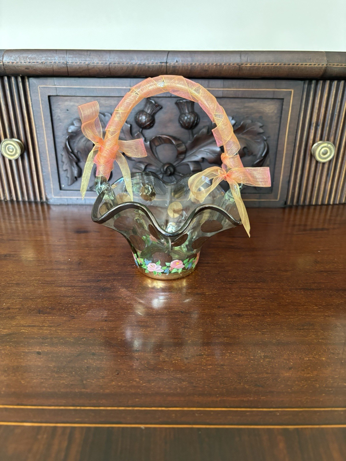 Mackenzie Vintage Circus Blown Art Glass Basket