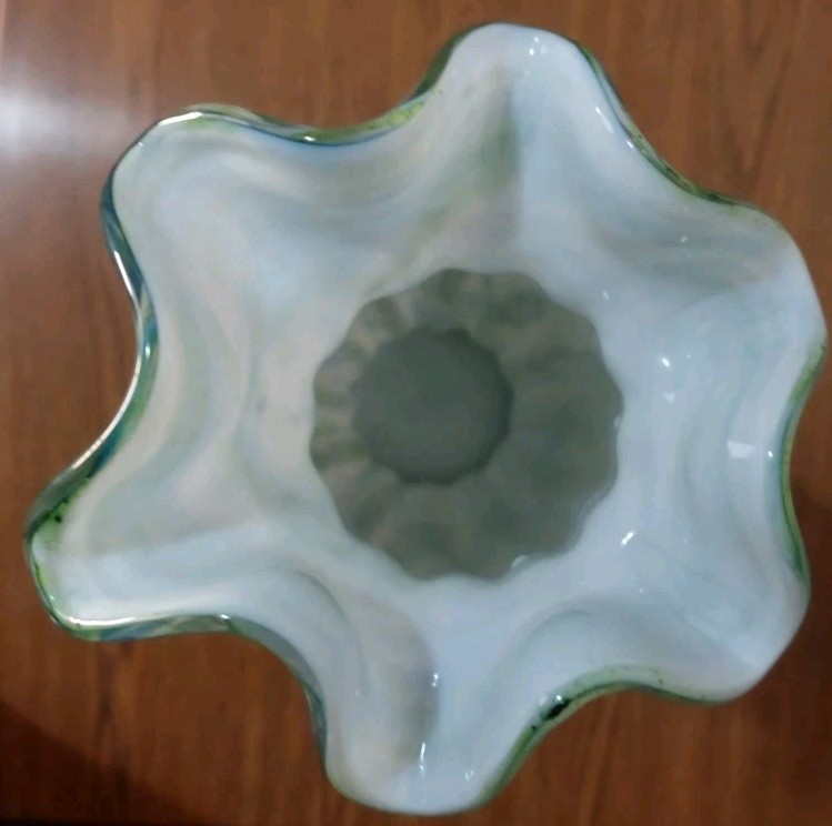 VTG FENTON VASA MURRHINA GLASS 14″ TALL VASE BLUE GREEN ADVENTURINE MINT!