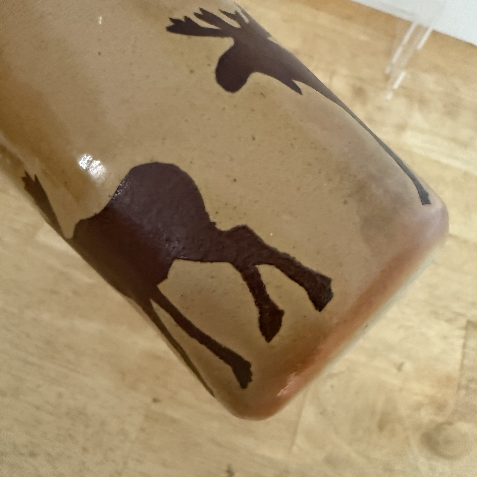 Monroe Salt Works Maine Moose Pottery Vase Cream Brown Signed 8 x 5 inches