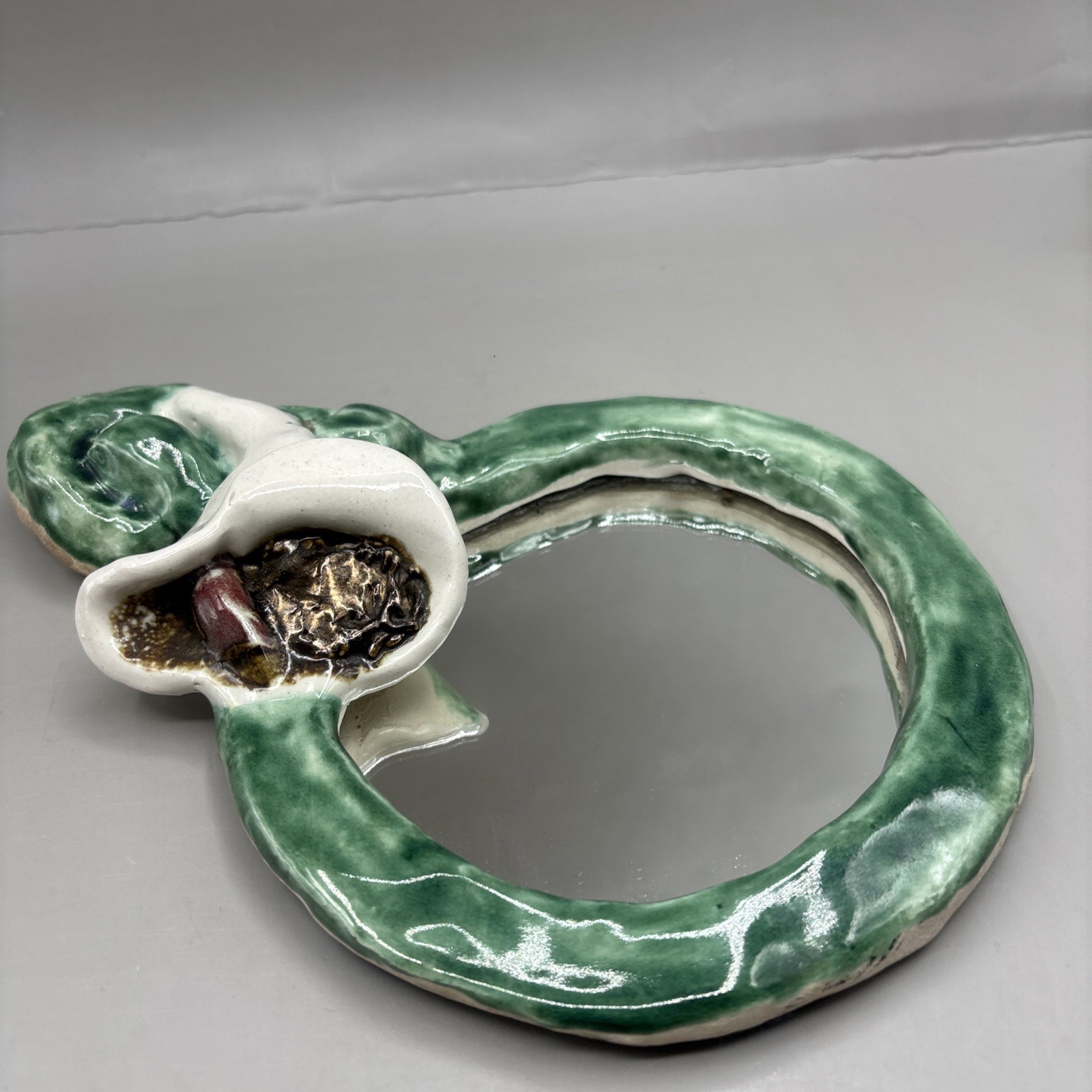Vintage Studio Art Pottery Mirror with Calle Lily Flower