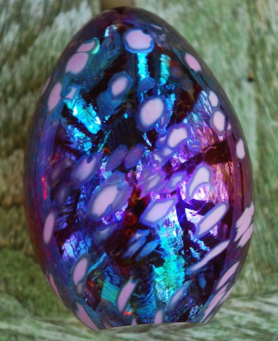 Hand Blown 3.25″ ART GLASS EGG Paperweight RED IRIDESCENT Signed MSH ASH 1989