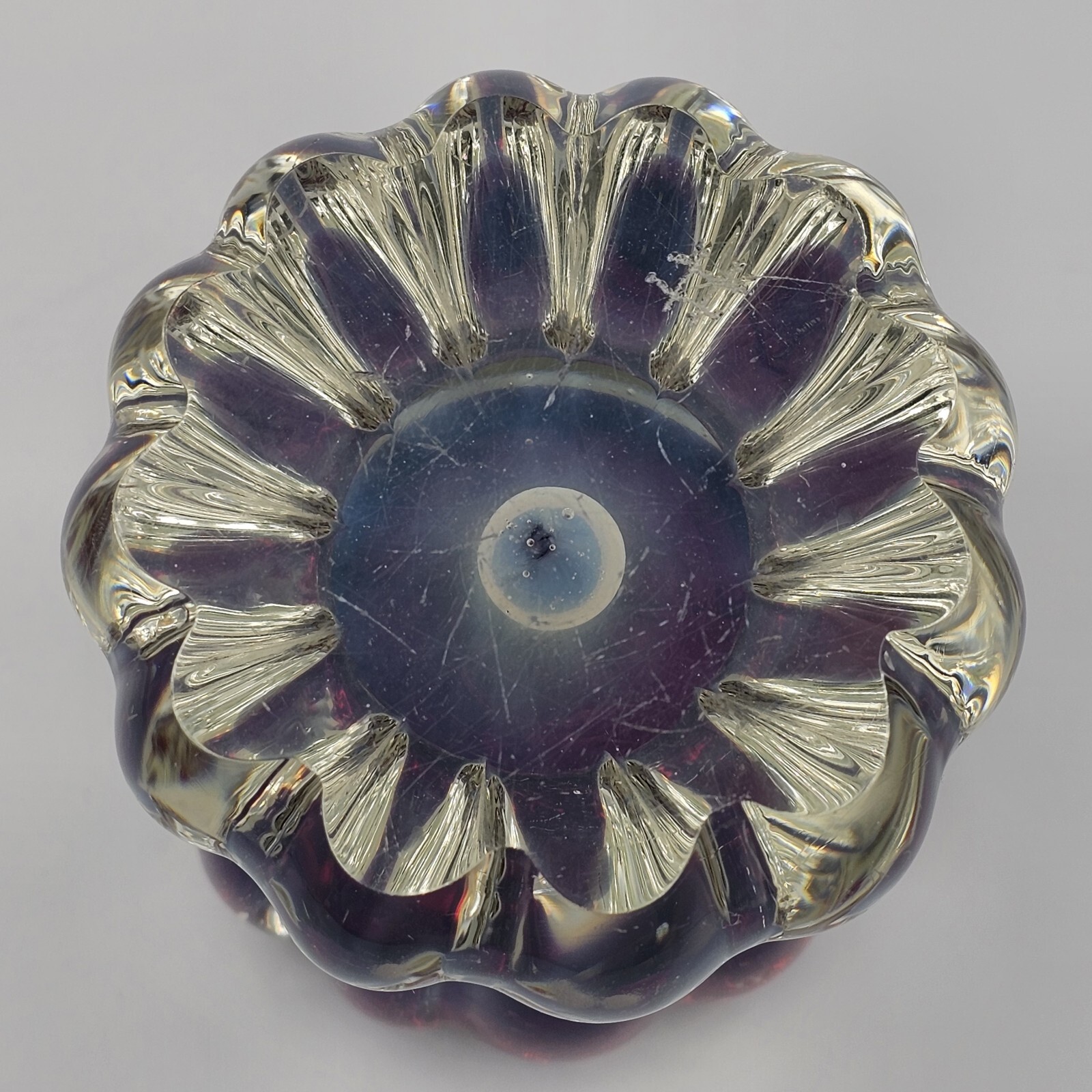 Vintage Sommerso Art Glass Paperweight Inkwell Petal Cased Red Purple READ