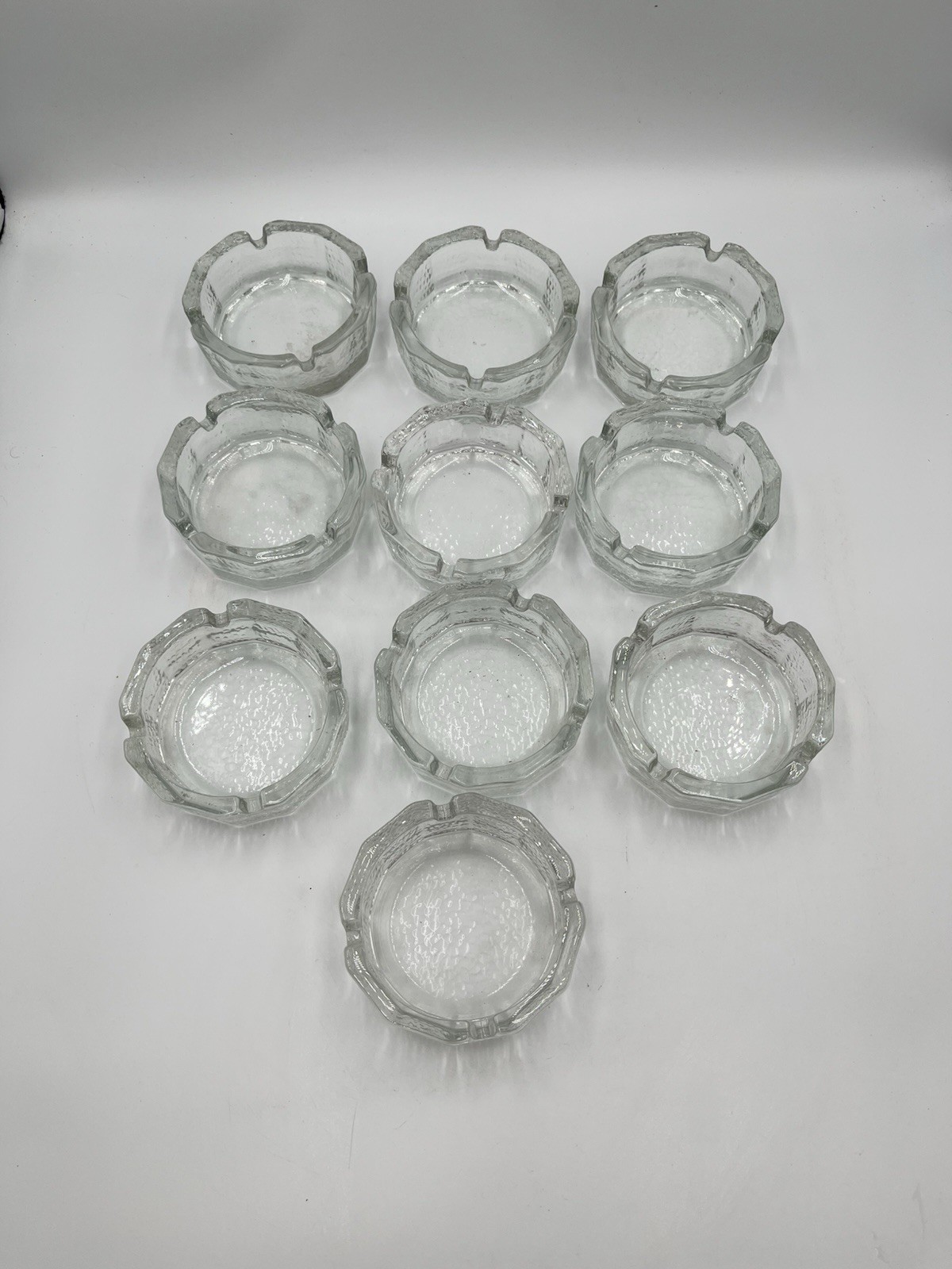 VINTAGE MCM 1960s Blenko Clear Heavy Glass Textured Pebbled Ashtray 4″ Lot Of 10