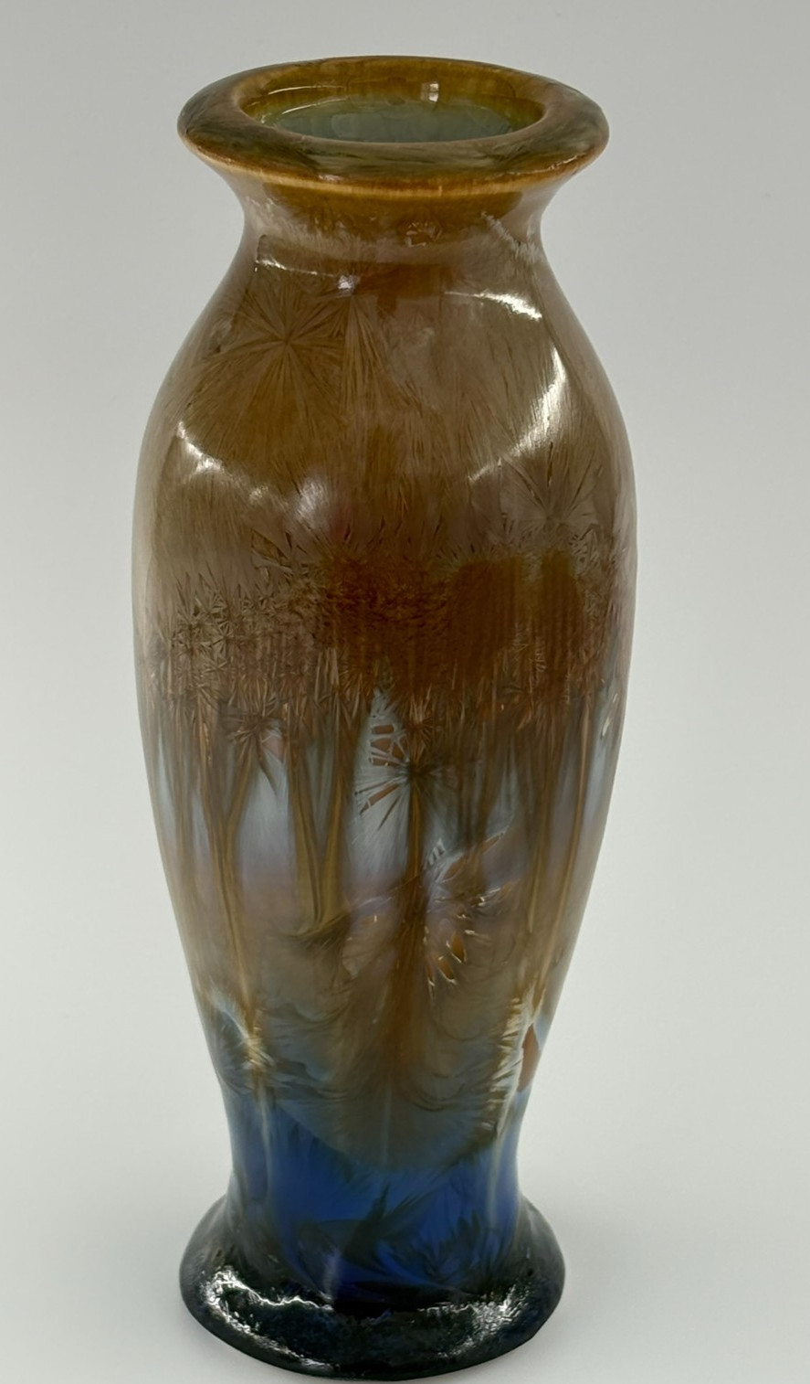 Bill Campbell Studio Pottery Crystalline Vase Signed 2017 Cobalt Blue Amber 7.5″