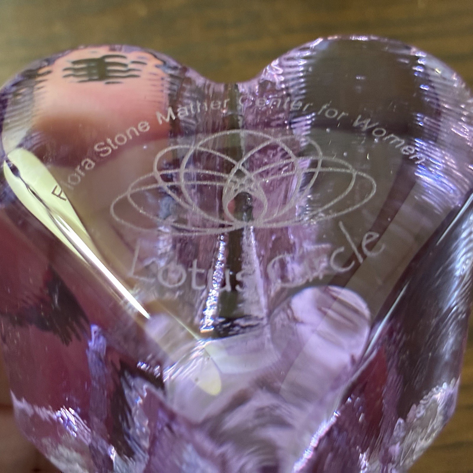 Fire & Light Purple Lilac Lavender Recycled Glass Heart Paperweight ~ Signed
