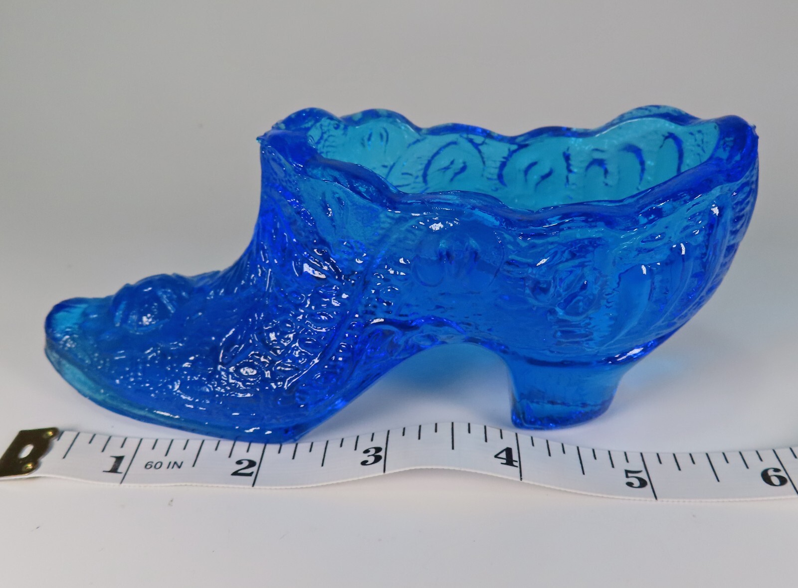 Vintage Cobalt Blue Glass Shoe Slipper Cabbage Rose by Kanawha Glass Co.