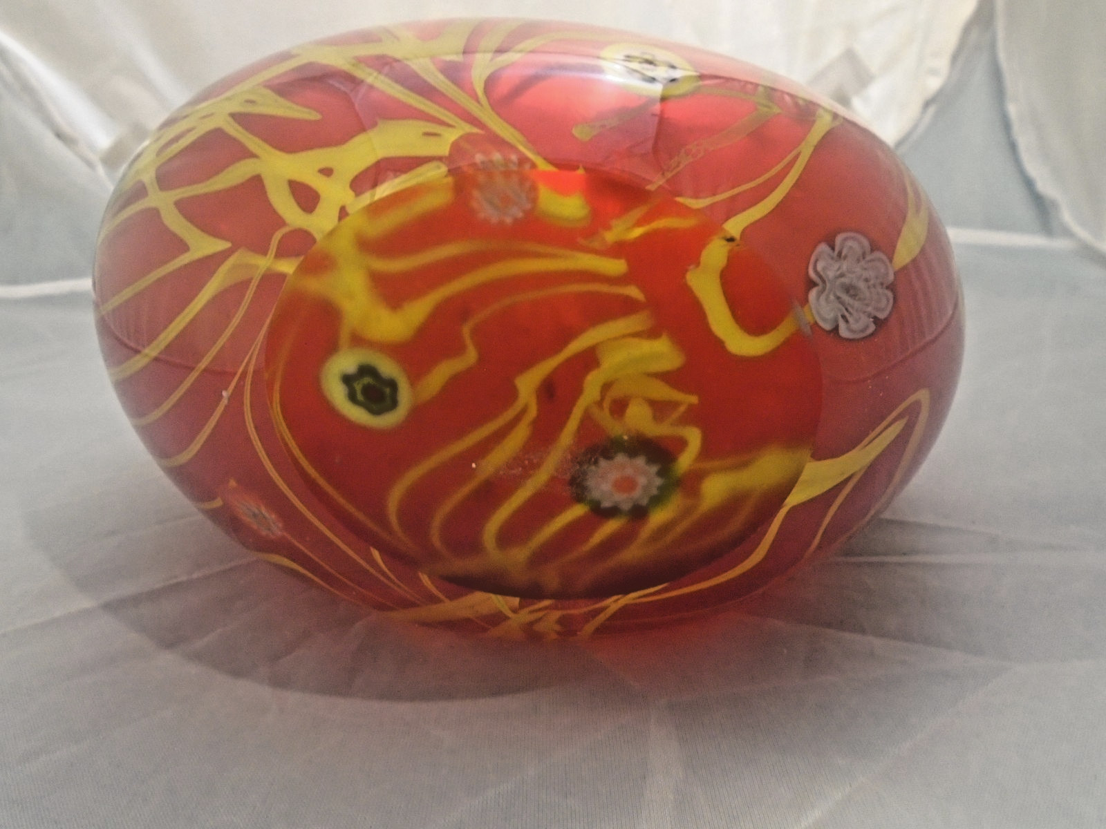 Millefiori Pulled Feather Multi Colored 12″ 2 Handled Vase