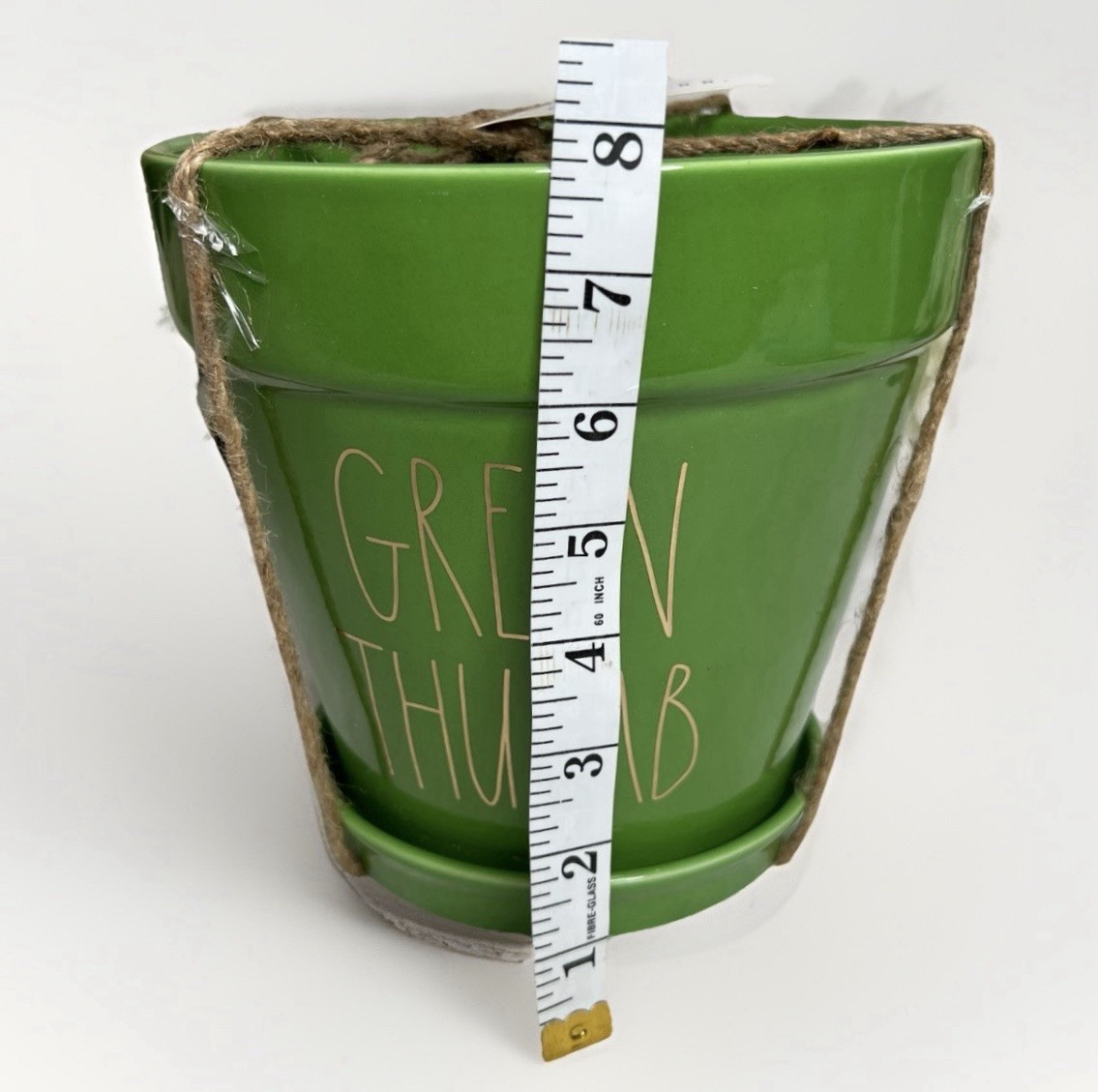 Rae Dunn Planter Pot GREEN THUMB 8 Inch Farmhouse Spring Flowers Plants Gold LL