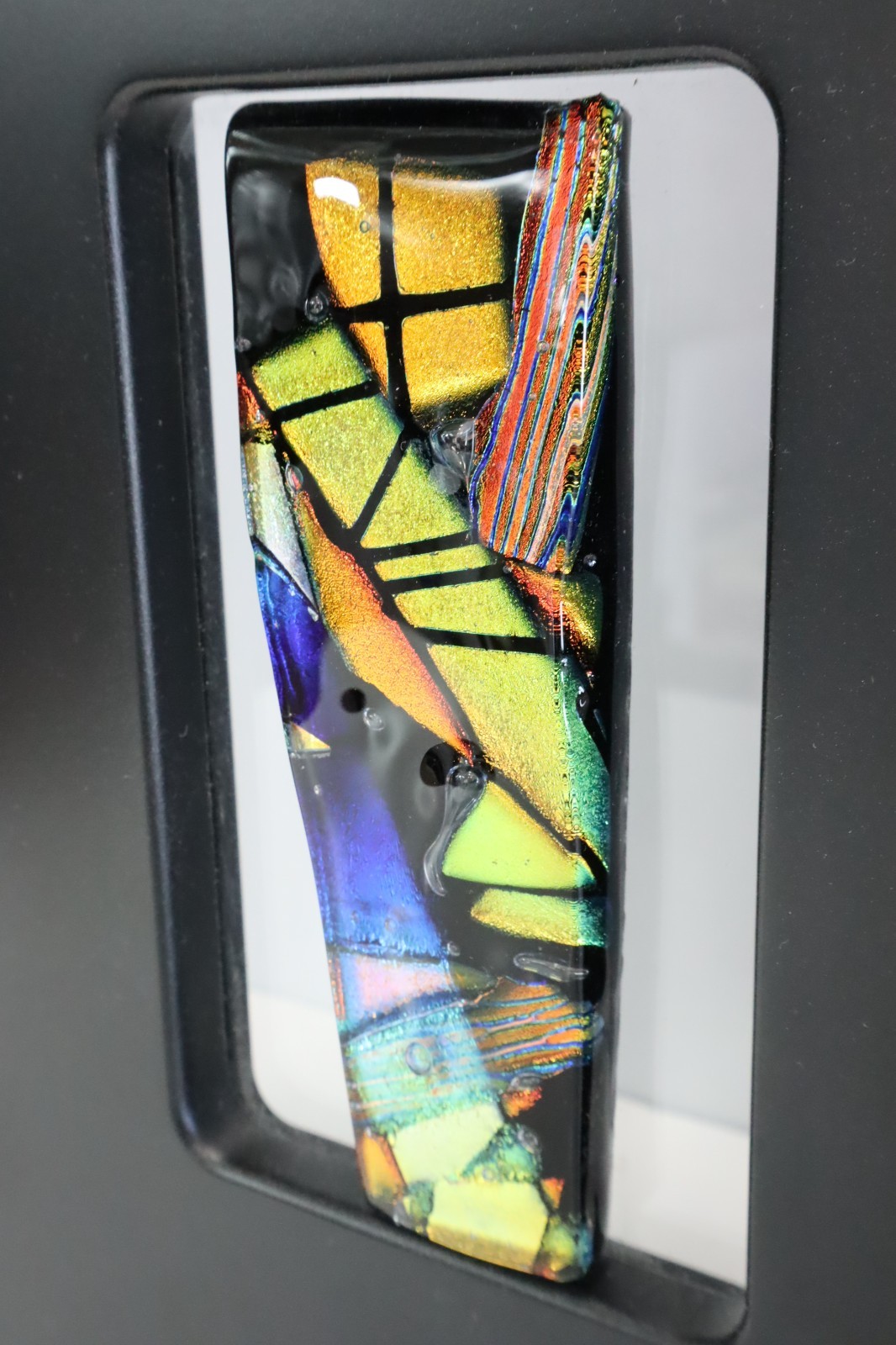 PAIR Signed Jasmine B Fused Dichroic Glass Abstract Wall Art Panels Modern Pair