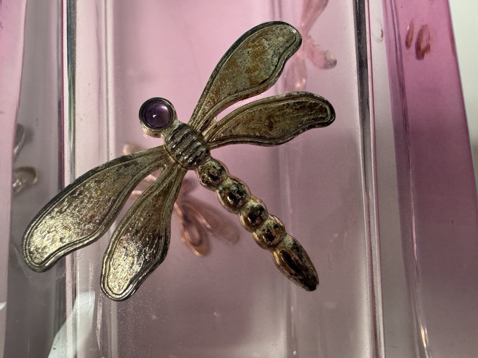 Vintage Teleflora Pink Czech Republic Crystal Case W/ Dragonflies