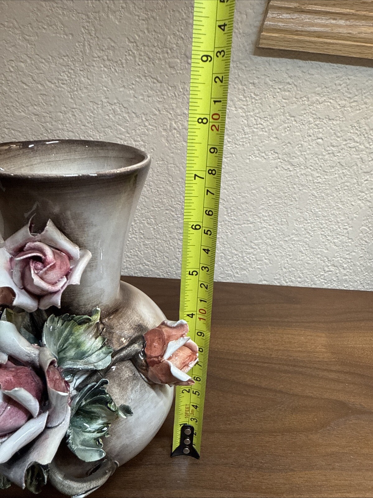 Vintage Capodimonte Italian Porcelain Bisque Rose Vase 7.5″ Tall Gorgeous