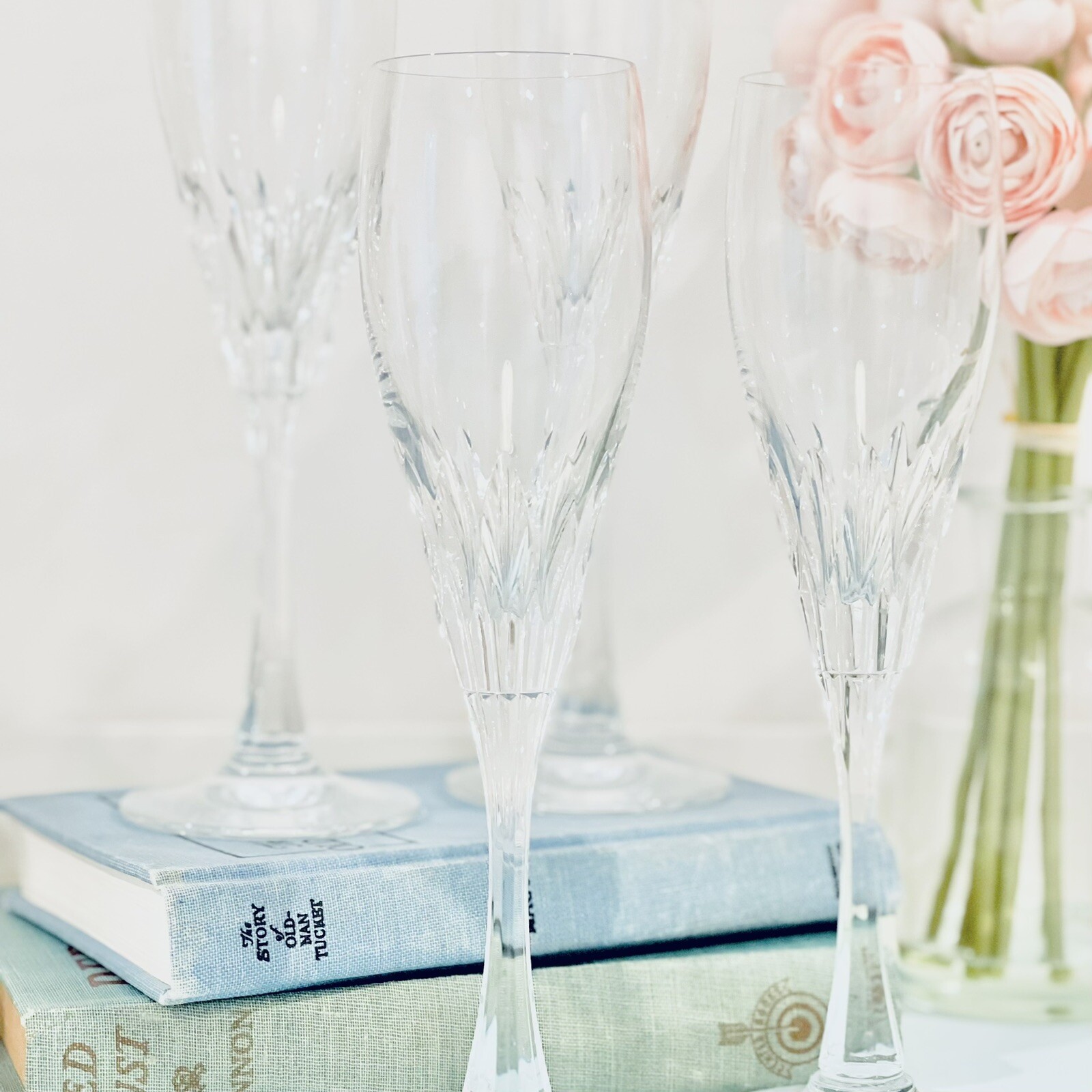 Mikasa Toselli Champagne Flutes Cut Clear Germany 9” Vtg Set Of 4 Toast Cheers