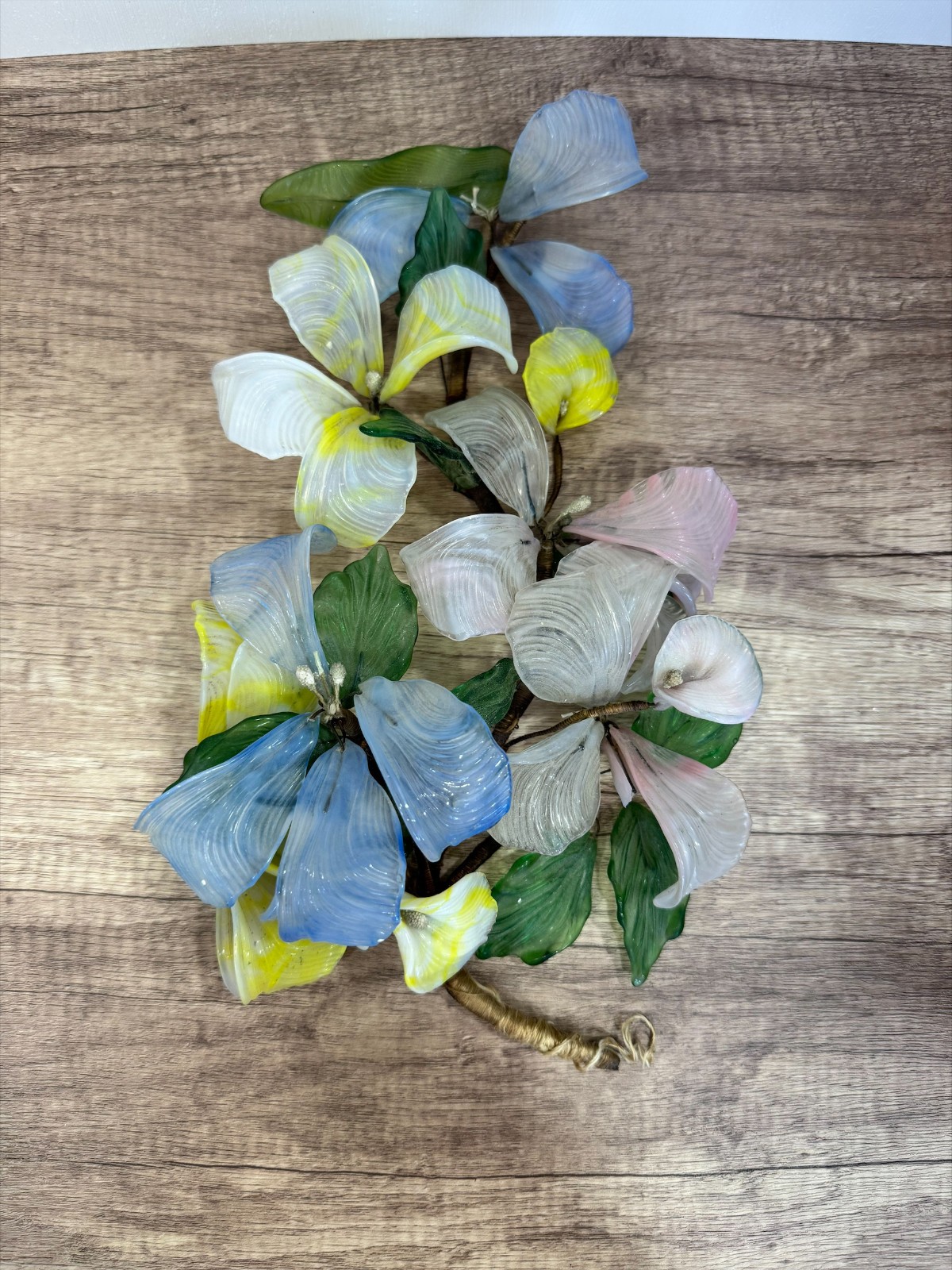 Rare Unique Vintage Murano Style Art Glass Calla Lily Floral Sculpture 13″
