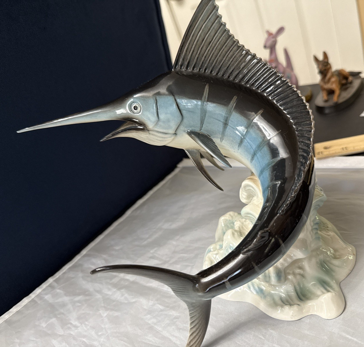 Goebel Porcelain ~ Breaching Blue Marlin Game Fish ~ West Germany Hand Painted