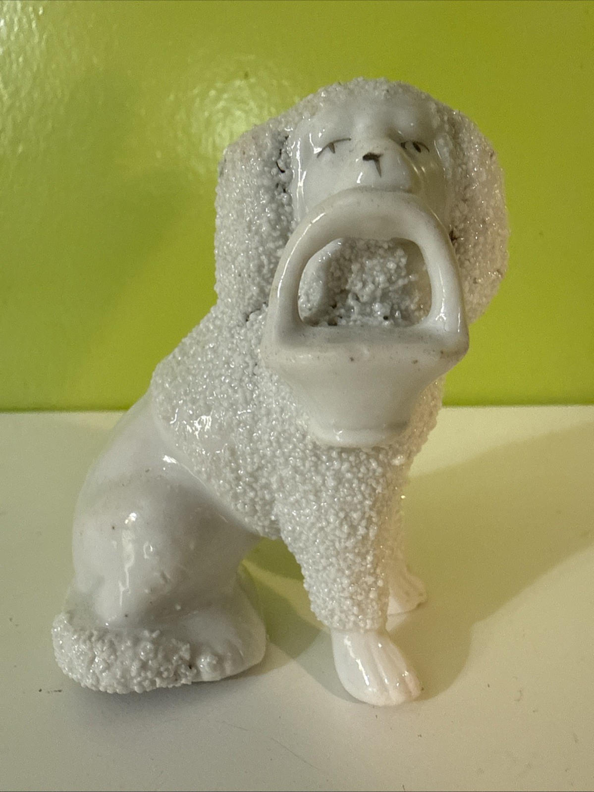 Antique Staffordshire Mini Porcelain Spaghetti Poodle Spaniel Dog Figurine 3.25”