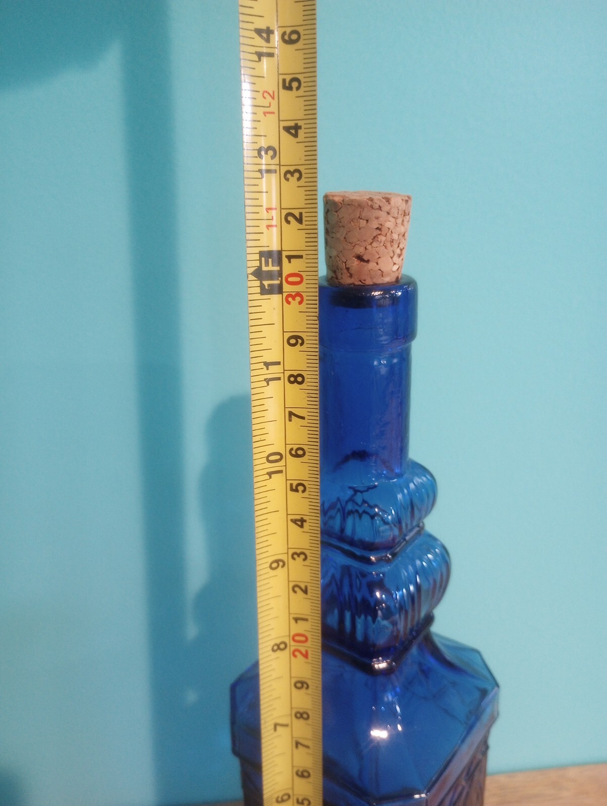 Blown Glass Square Cobalt Blue Glass Bottle Decanter 11.5 Inches Cork Top