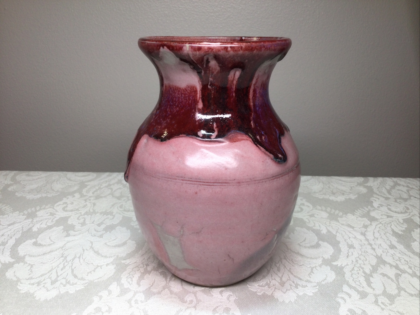 Blue Ridge Pottery Virginia USA Pink Drip Glaze Vase Signed A. Tait Vintage