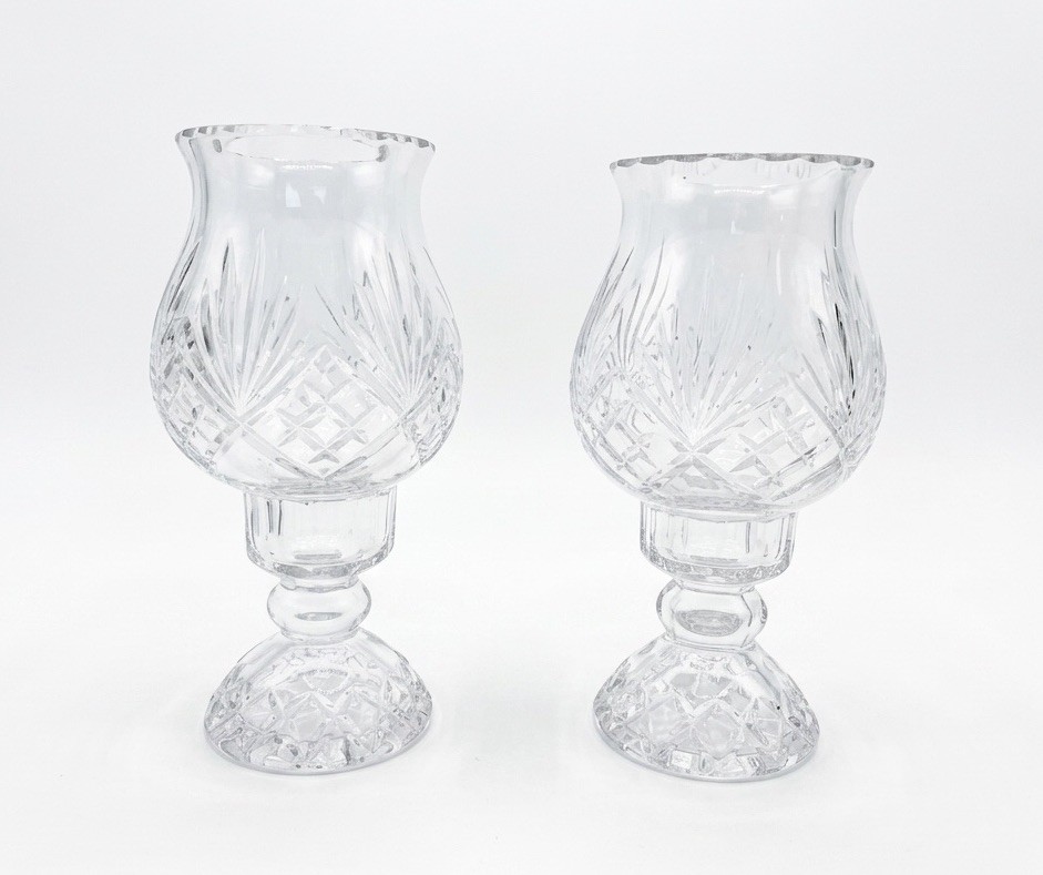 Pair Of Vintage “Essex” Hurricane Candle Holders By Crystal Clear Industries