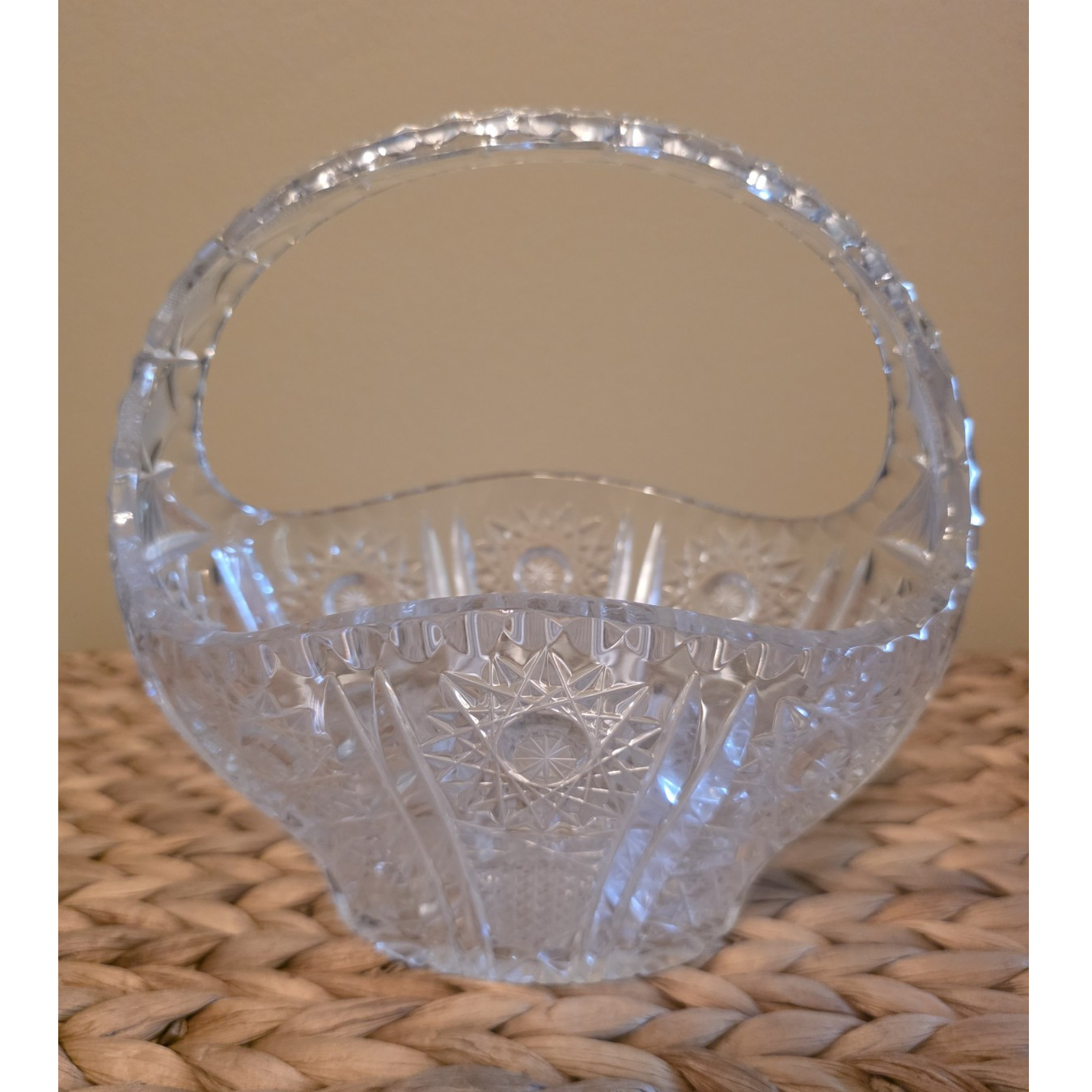 Clear Cut Glass Decorative Basket with Handle