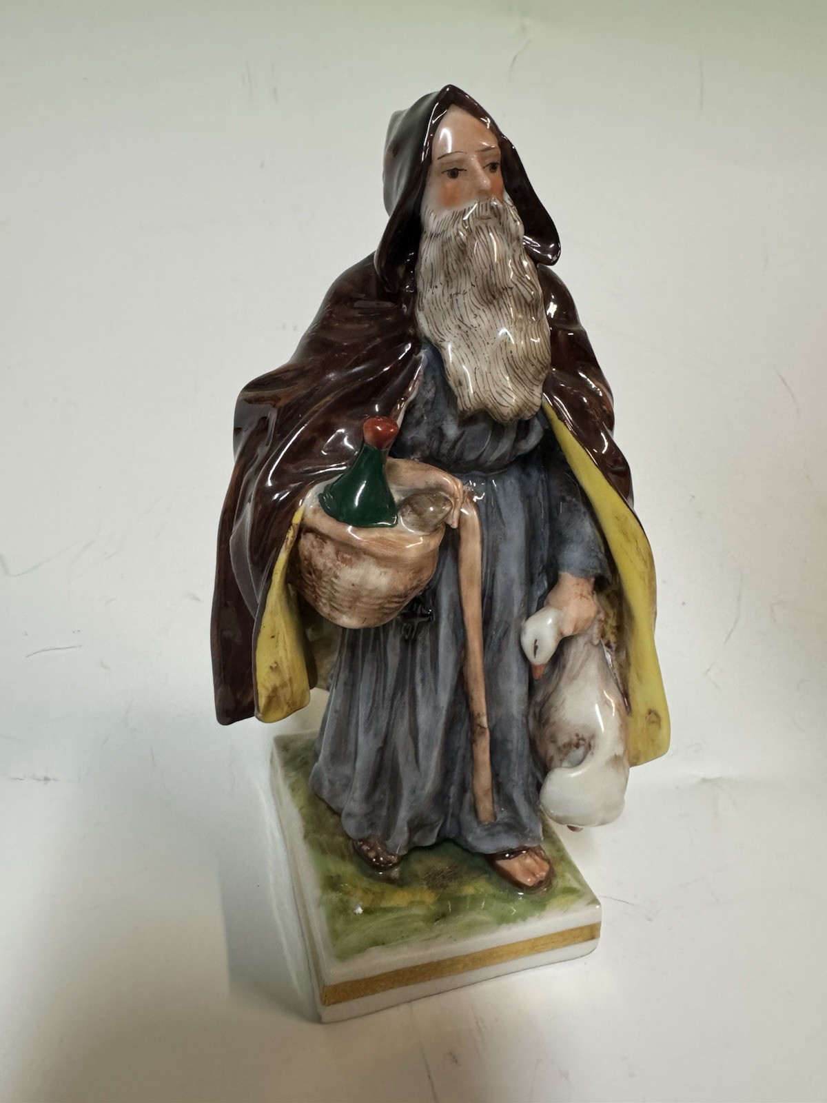 Ernst Bohne & Söhne Monk with wine and goose porcelain Glossy 7.5 inches 1900