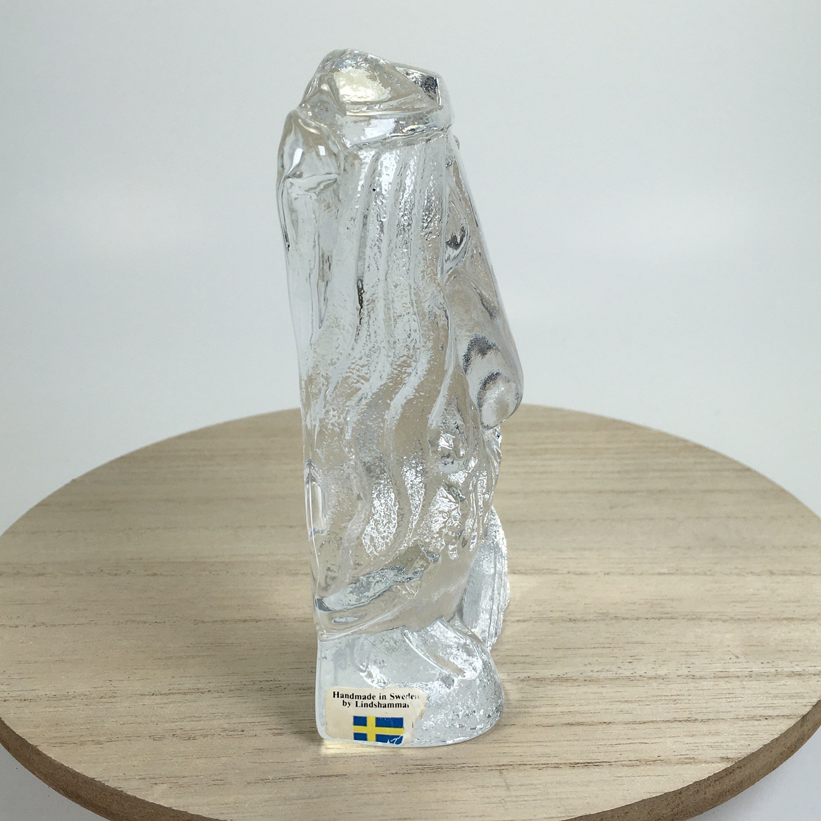 Lindshammar Troll Warrior King Clear Glass Paperweight Figure 5” Tall Swedish