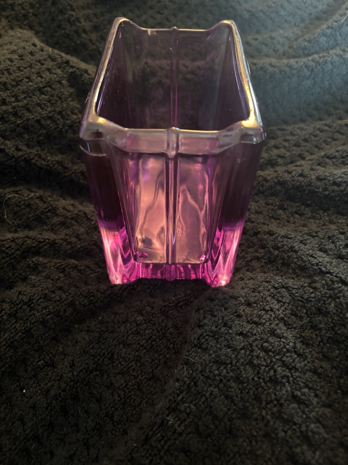 Vintage Pink Amethyst Glass Brick Rectangular Vase MCM 5x5x3”