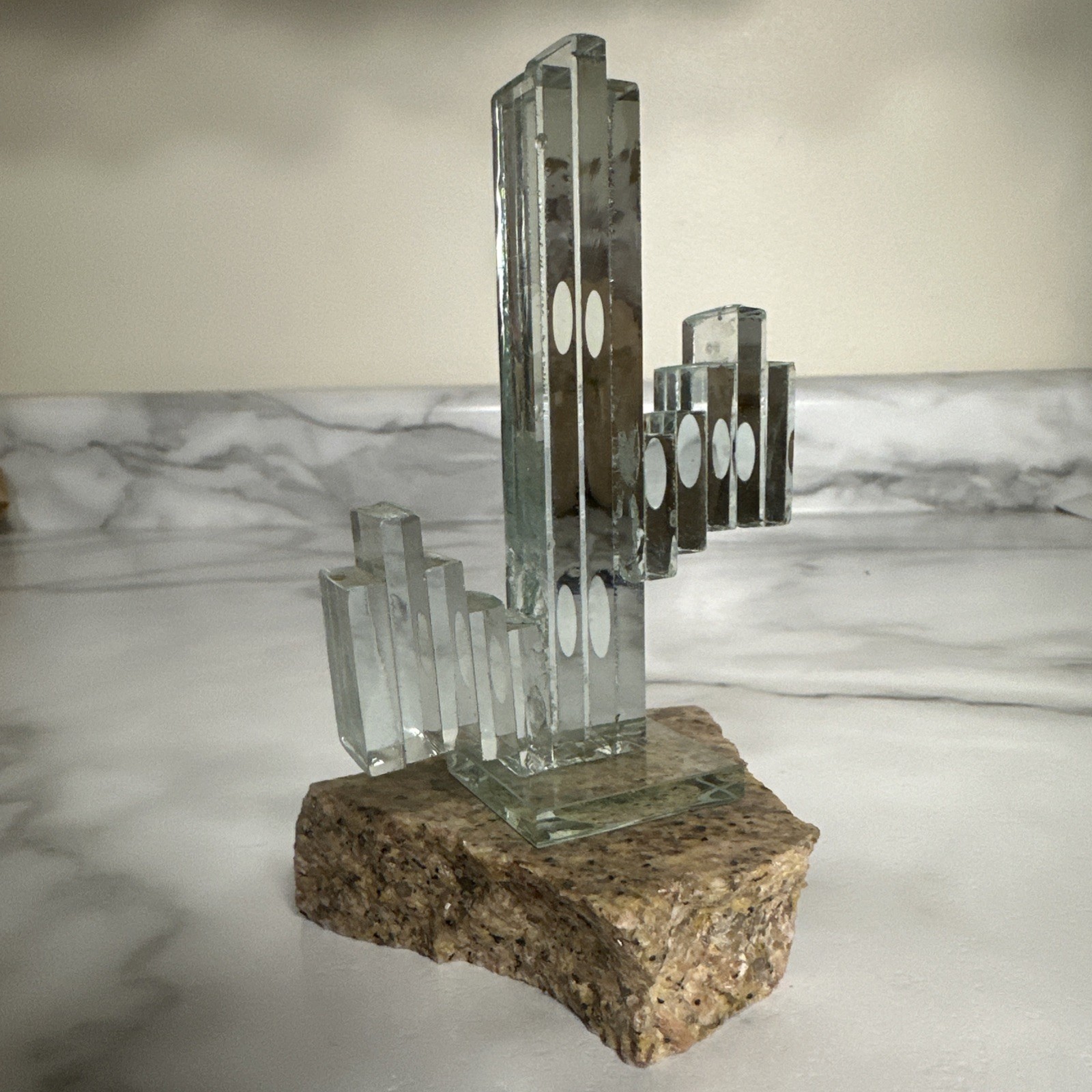 Cactus Green Cut Glass Sculpture Arizona Granite Souvenir Art Desert Native READ