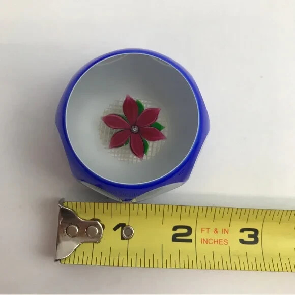 Perthshire 1979C Miniature Paperweight Overlay Lampwork Flower Faceted Box & COA