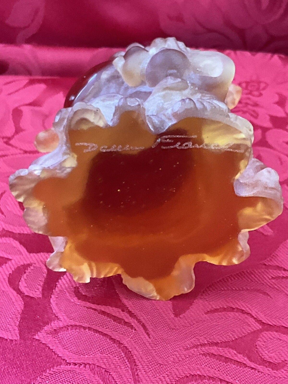 FLAWLESS DAUM Glass Pate De Verre Crystal STANDING GOLDEN HAPPY BUDDHA Figure