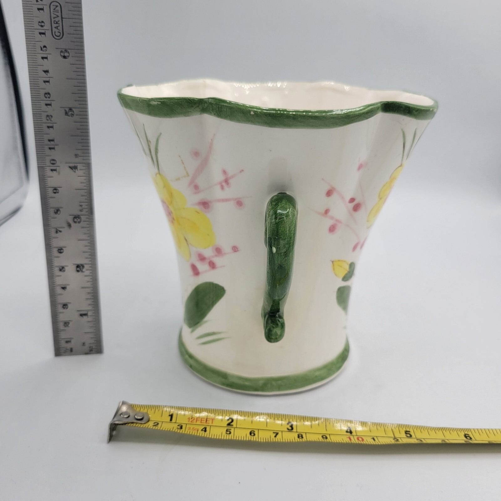 Mid Century RELPO 1950’s Japan Majolica Glaze Handled Vase Hand Painted Yellow