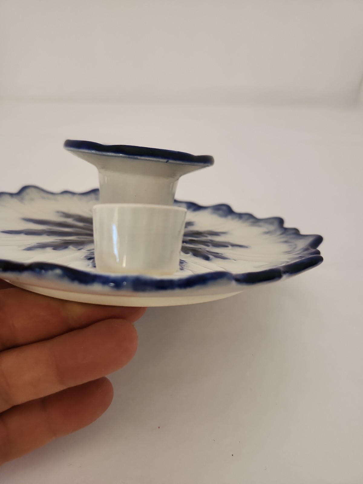 Staffordshire Blakeney Blue & White Victoria Chamber Candle Holder W/ Snuffer