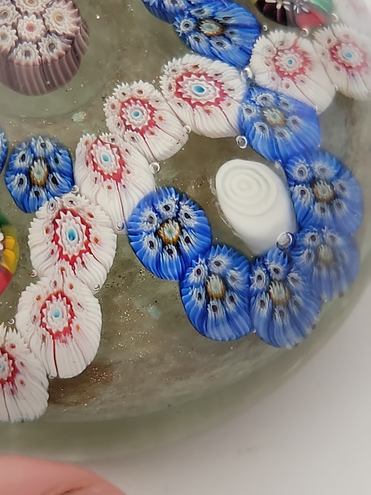 1970s Vintage Large Magnum Murano Double Trefoil Millefiori Glass Paperweight