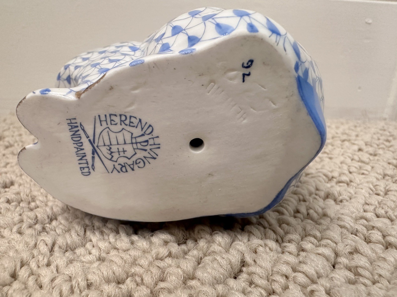 Lot of 3 porcelain cat figurines- Herend & Bing & Grøndahl blue & white antique