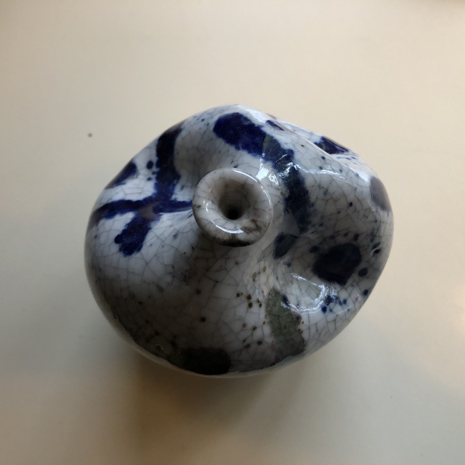 Signed Studio Pottery Pinched Vase Crackle Glaze Blue White