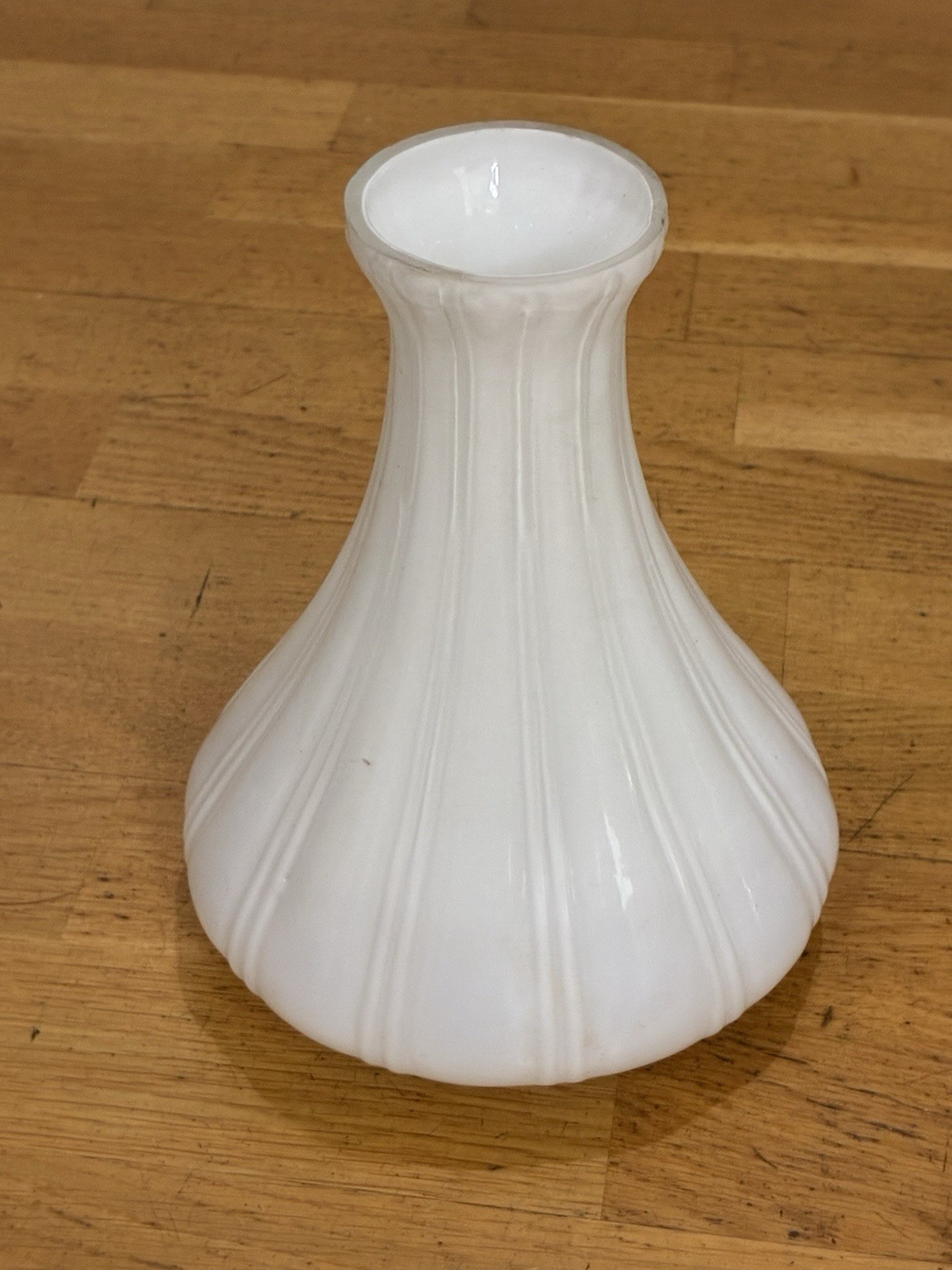 Vintage White Milk Glass Ribbed Gourd Decanter Vase Pair Made in China Mint