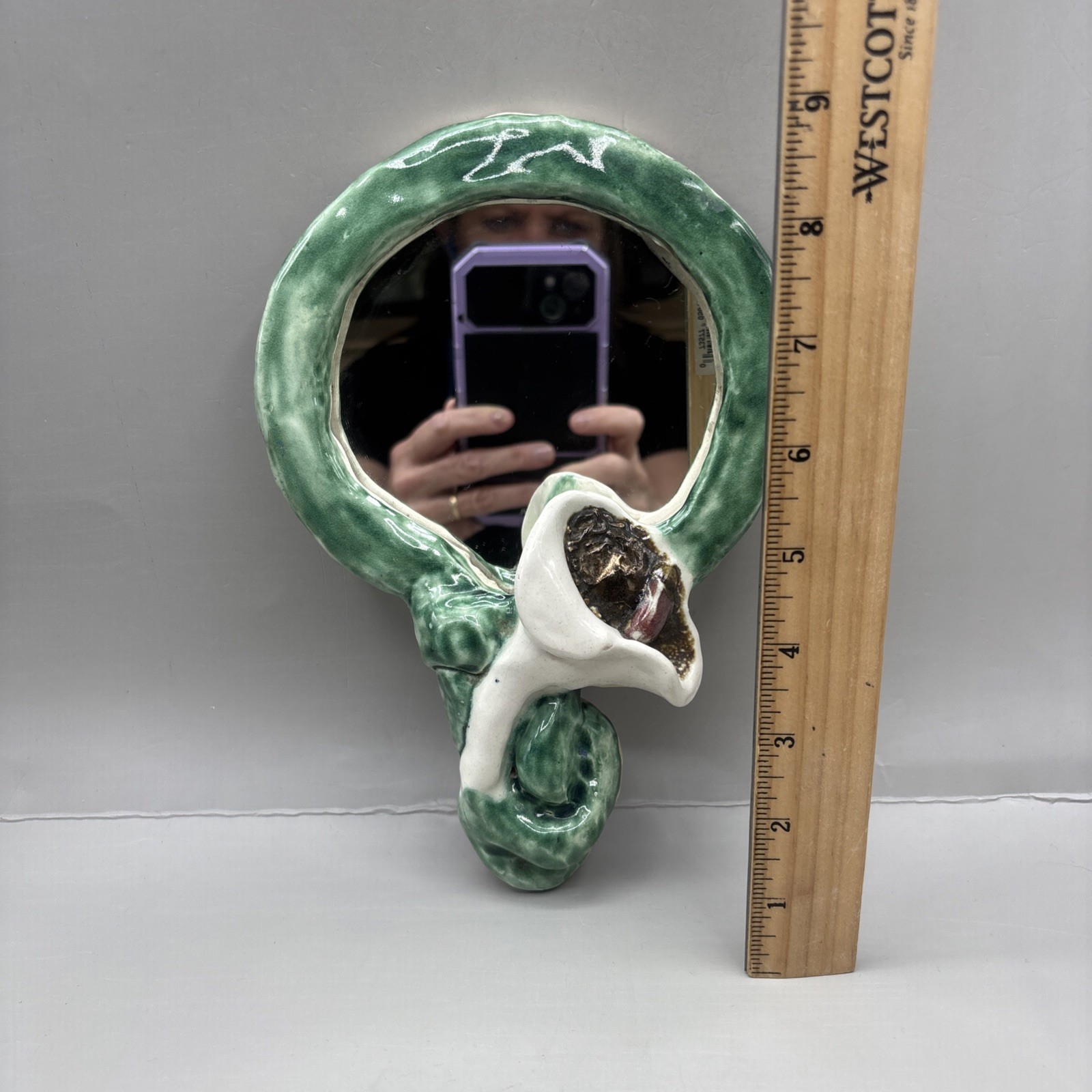 Vintage Studio Art Pottery Mirror with Calle Lily Flower