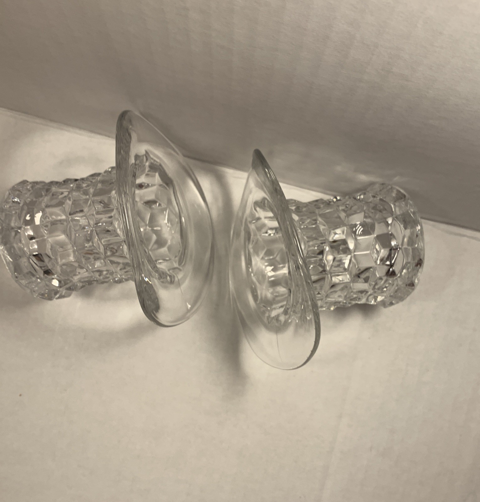 Vintage Fostoria American Cube Pattern Cubist Top Hat Vase Clear Set Of 2
