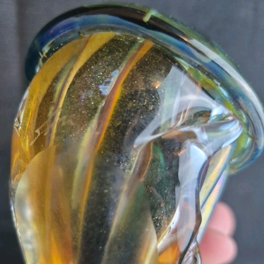 Artist Signed Iridescent Art Glass Nautilus Shell Inkwell Seaform Paperweight
