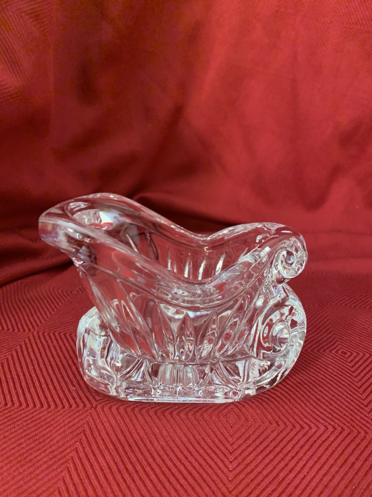 Vintage Heavy Pressed Clear Glass Christmas Sleigh Candy/Candle Holder EUC