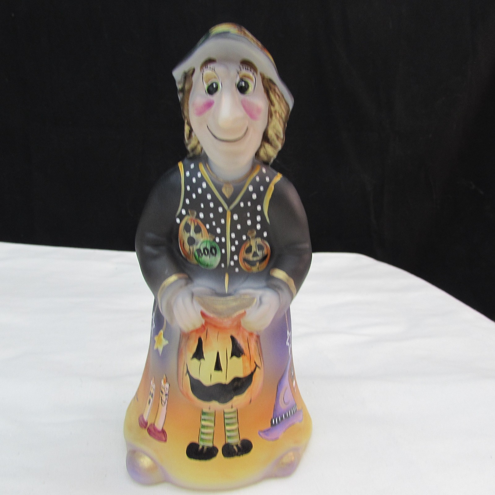 Fenton Opal Satin GSE Halloween Pumpkin Hand Painted Witch LE 2018 M131