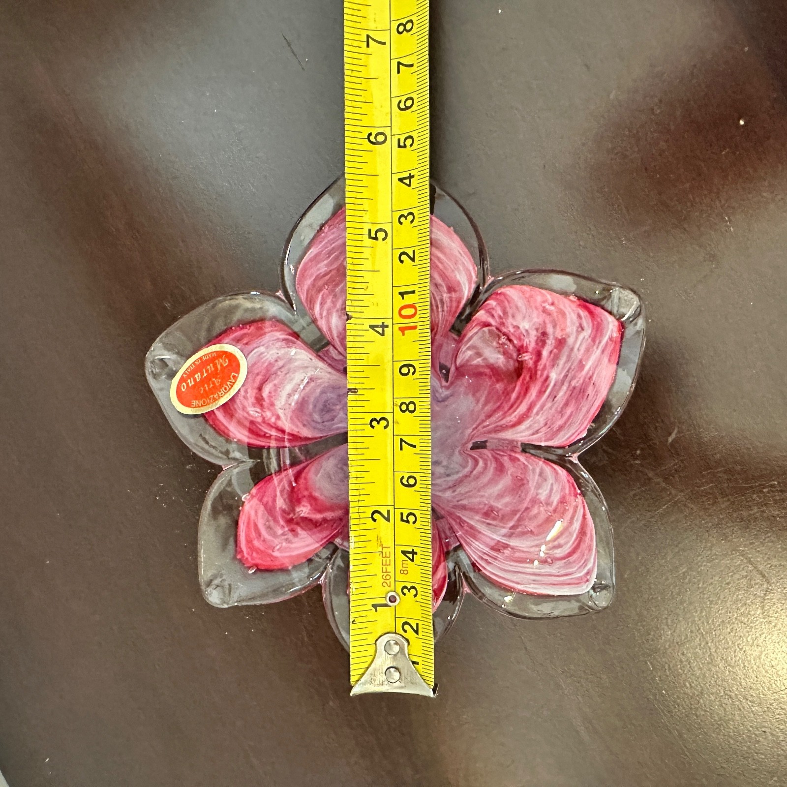 Murano Pink & Clear Flower Petals Murano Glass Crystal Clear Candle Holder Italy