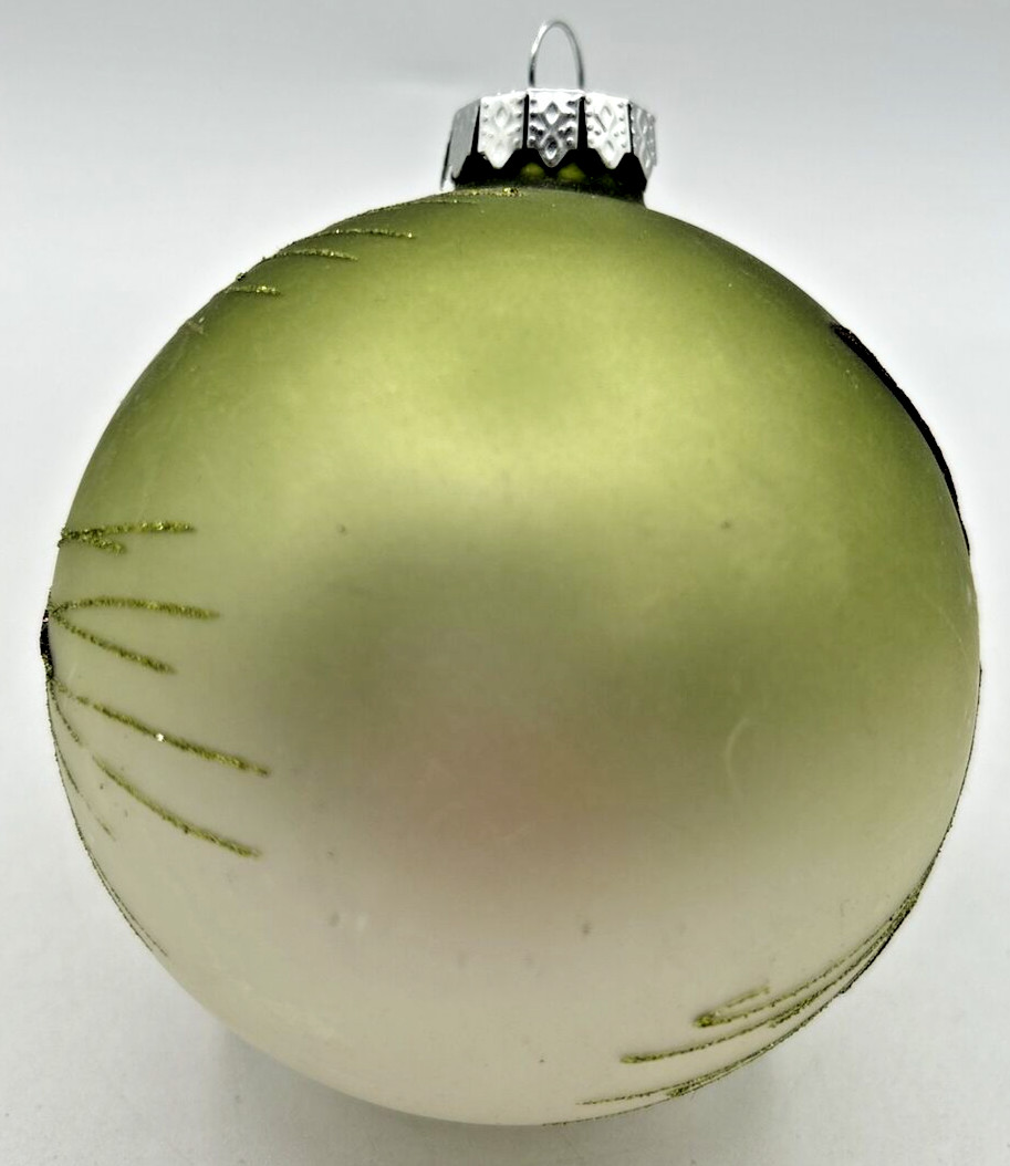 Vintage Blown Glass Green Ombre Glitter Branch Pine Cone Ball Ornament U255