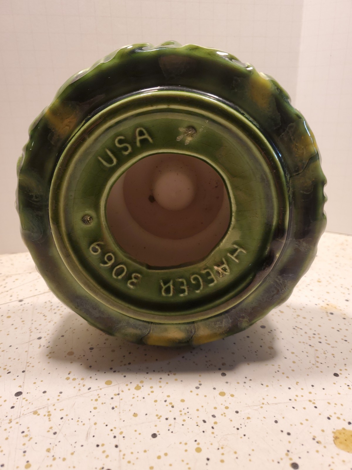 Vintage Hager USA #3069 Yellow&Green Giant 6 inch diameter 1 inch Candle Holder