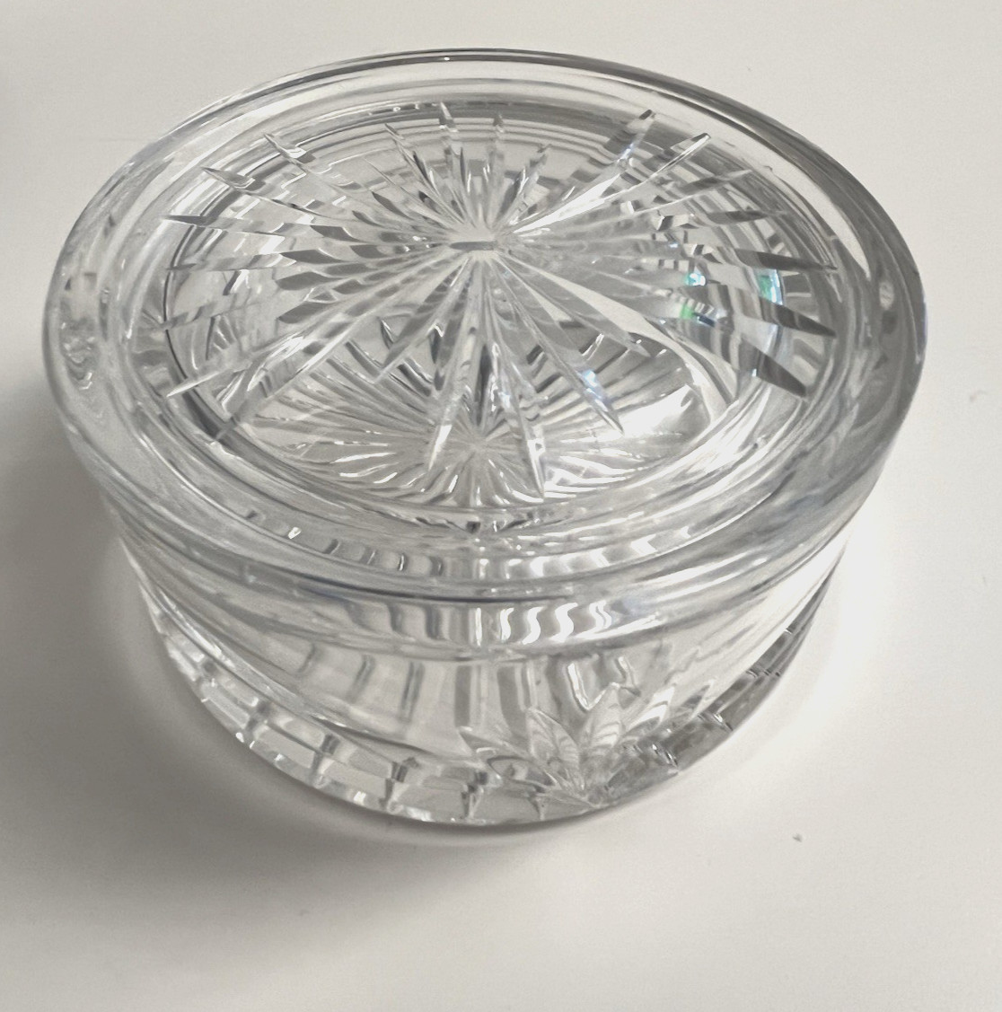 Signed Marquis by Waterford Crystal Round Trinket Box & Lid Calais Pattern NOS