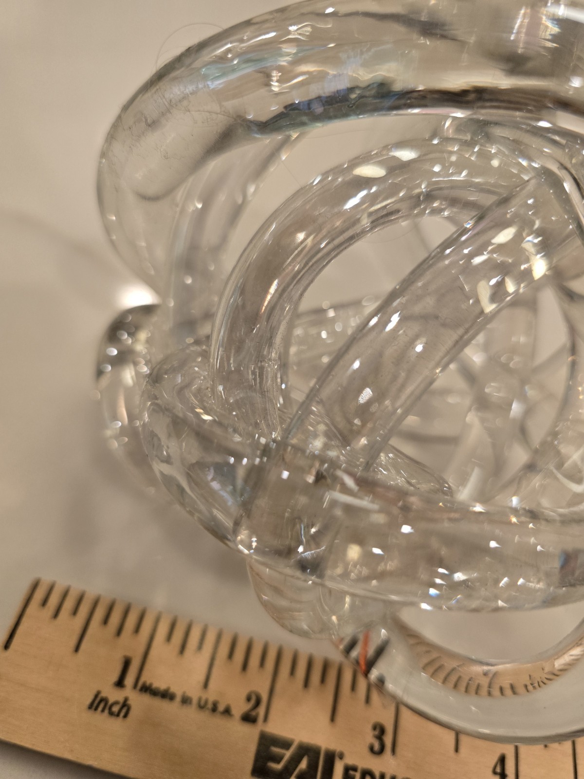 HQT Glass Knot Abstract Art Piece Handblown Glass Sculpture Clear Beauty