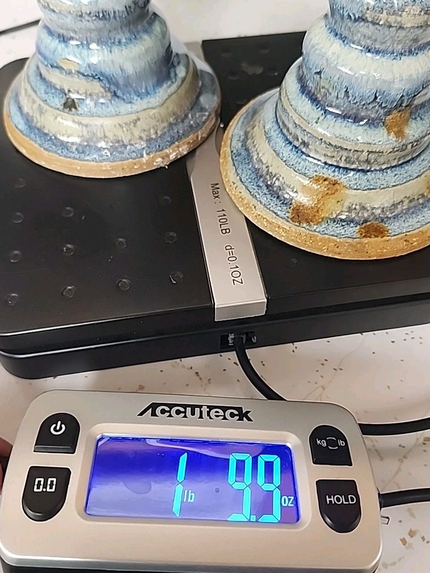 2 Studio Art Pottery Light Blue Drip Glaze Candlestick Candle Holder Signed