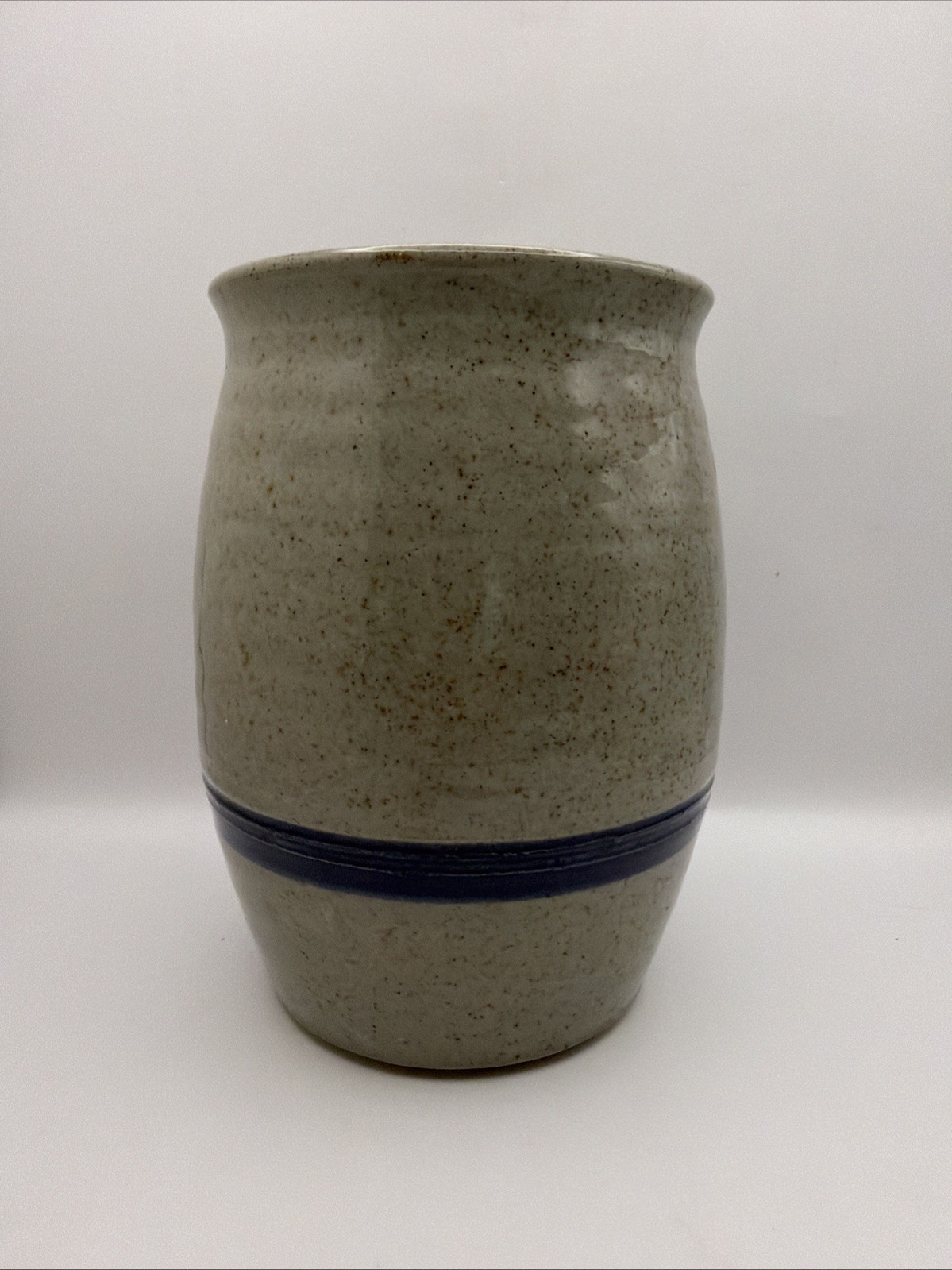 Speckled Art Pottery Crock Vase Utensil Holder Blue Duck Grey Glaze~6.5”