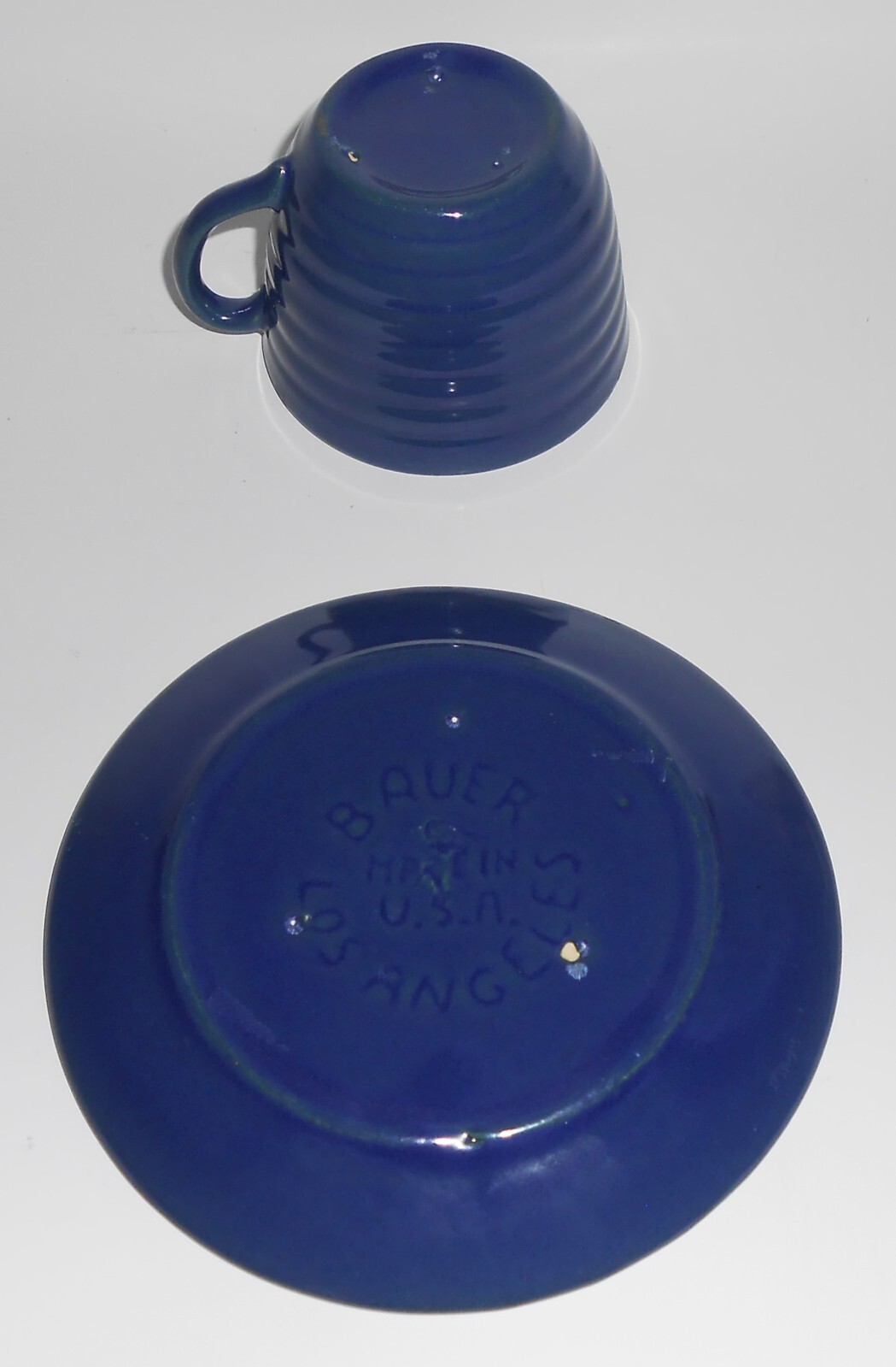 VINTAGE Bauer Pottery Ring Ware Cobalt Cup Saucer Set