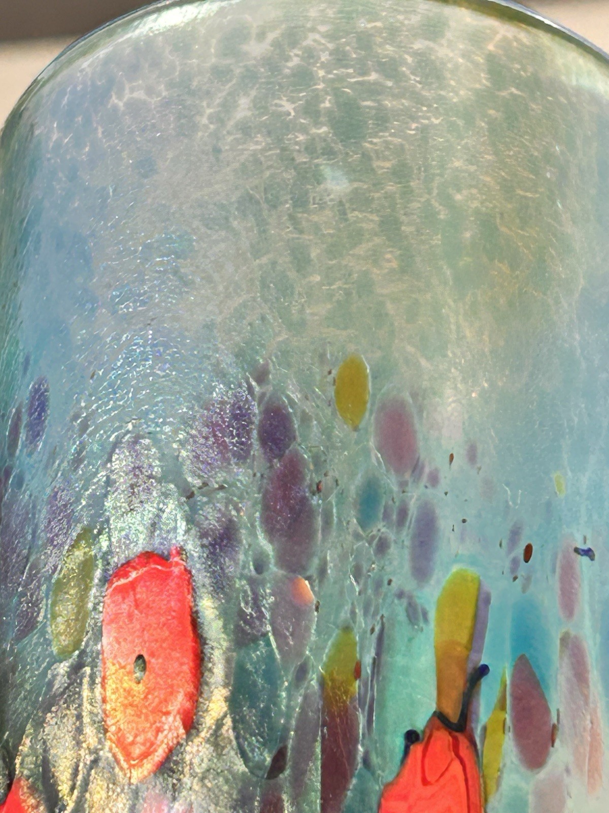 Robert Held California Poppy Cylinder Art Glass Vase Signed Approx 11”H